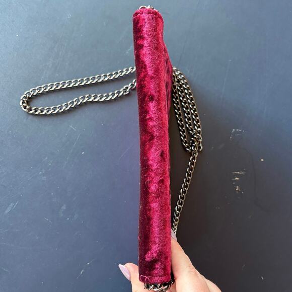 Burgundy Velvet Bag Gothic Gunmetal Silver Chain Crossbody Chelsea28 Nordstrom - Picture 7 of 11